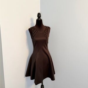 RACHEL Rachel Roy Black Sleeveless Fit-and-Flare Dress with Grommet Detail